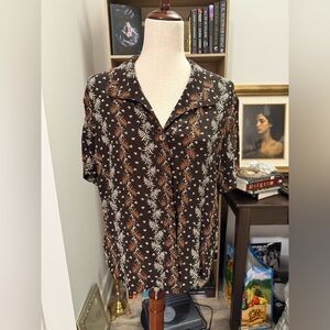 J. Stevens | Brown Floral Short-Sleeve Button-Up Shirt Sz 14